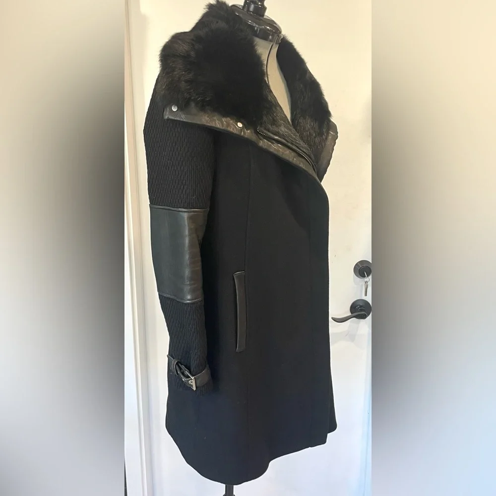 Andrew Marc Wool&Cashmere coat, leather trim, real fur collar, sz2, $695, NWOT - Picture 8 of 16